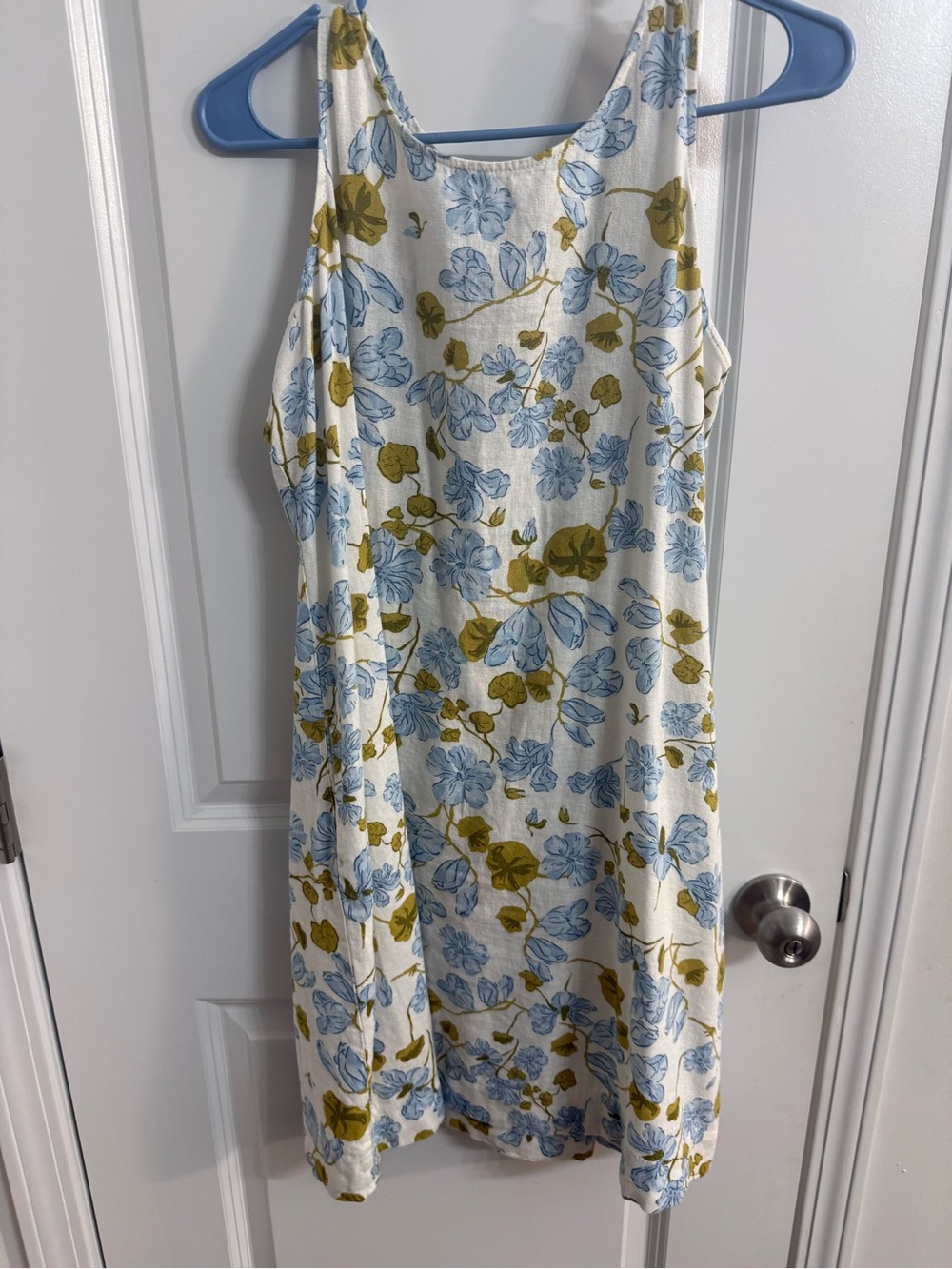 Joie White Floral Midi Dress with Blue and Olive Green Print
